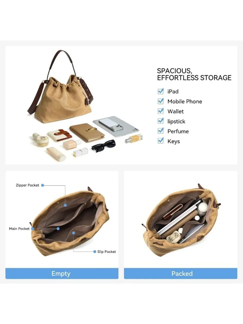 Chic Slouchy Hobo Bag for Women | Drawstring Crossbody Shoulder Purse